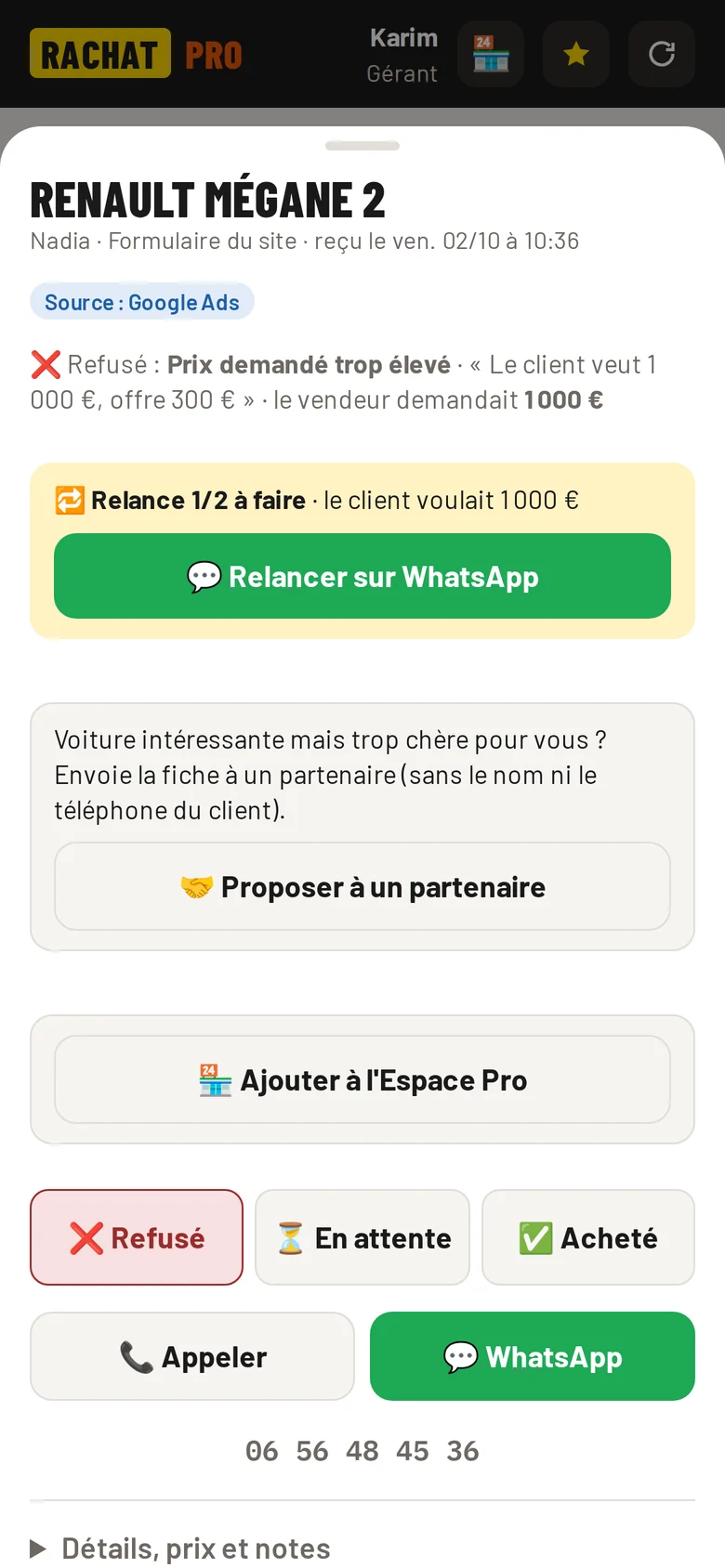 Relance WhatsApp prête à envoyer