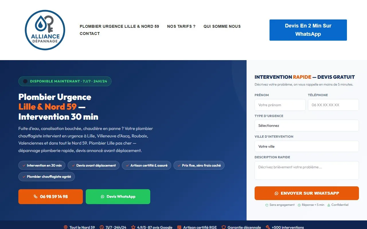 Aperçu du site Alliance Dépannage