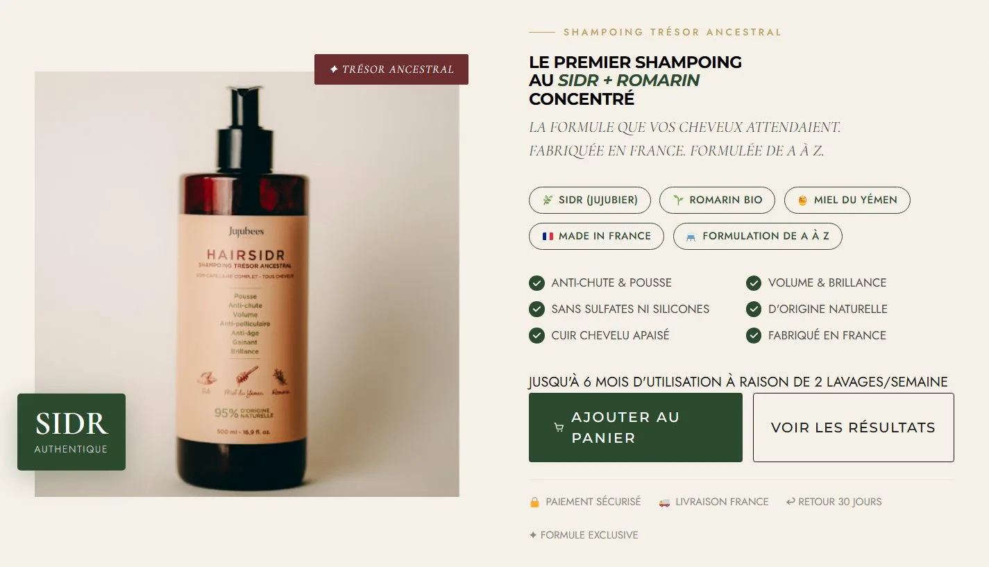 Aperçu du site e-commerce HairSidr
